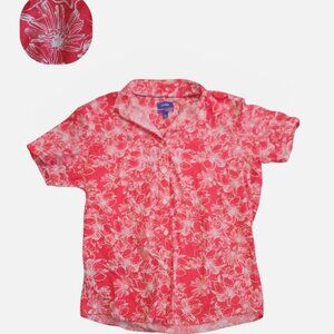 Premier Flex Red Floral Button Shirt Medium 100% Cotton Aloha Casual